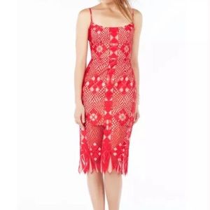 BCBGMaxAzria Red Alese Geometric Lace Dress